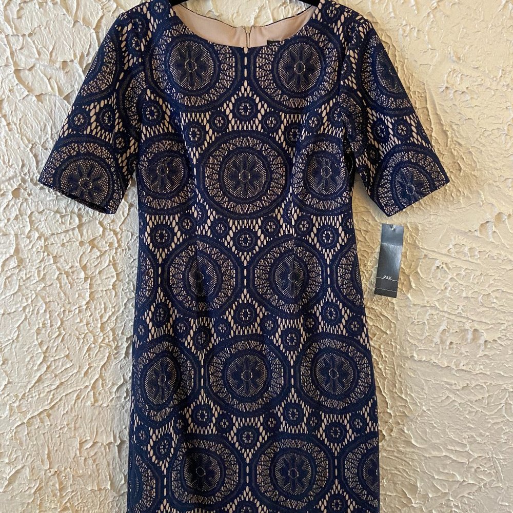 Blue and Tan Lace Sheath Dress (NWT)